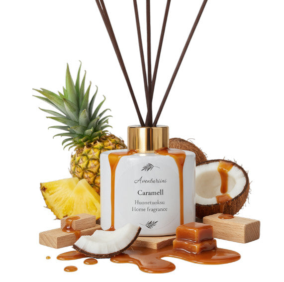 "Home fragrance Caramel 125ml in glass bottle with bamboo sticks, Aventuriini"