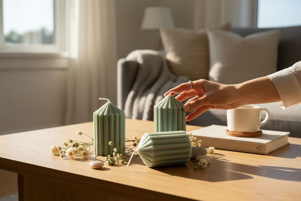 "Taper candle 7.5cm 3-piece packaging, handcrafted in Finland"