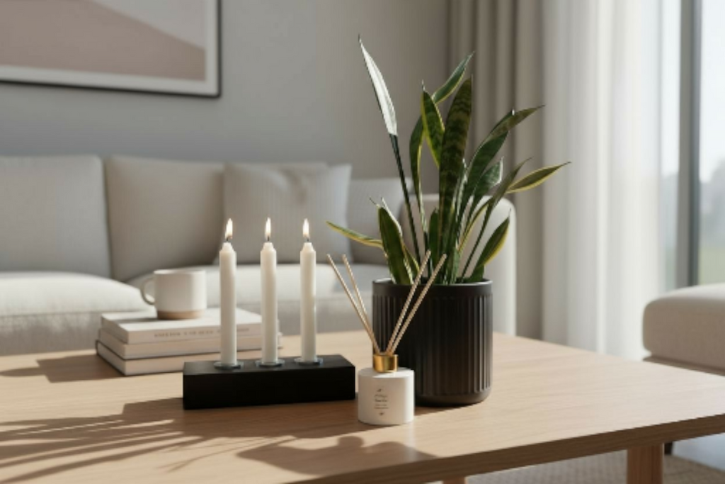 "Unique rustic advent candle holder in black, handcrafted wood design"