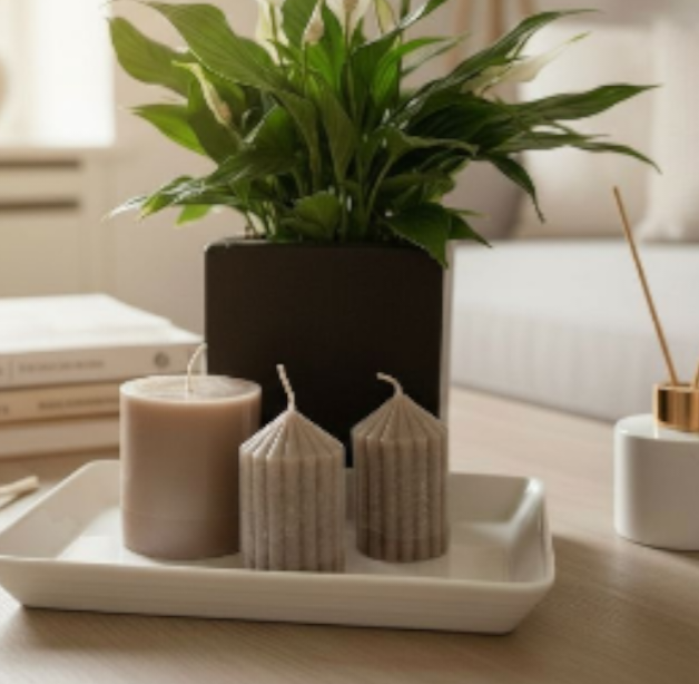 "Aventuriini taper candles in elegant home setting"