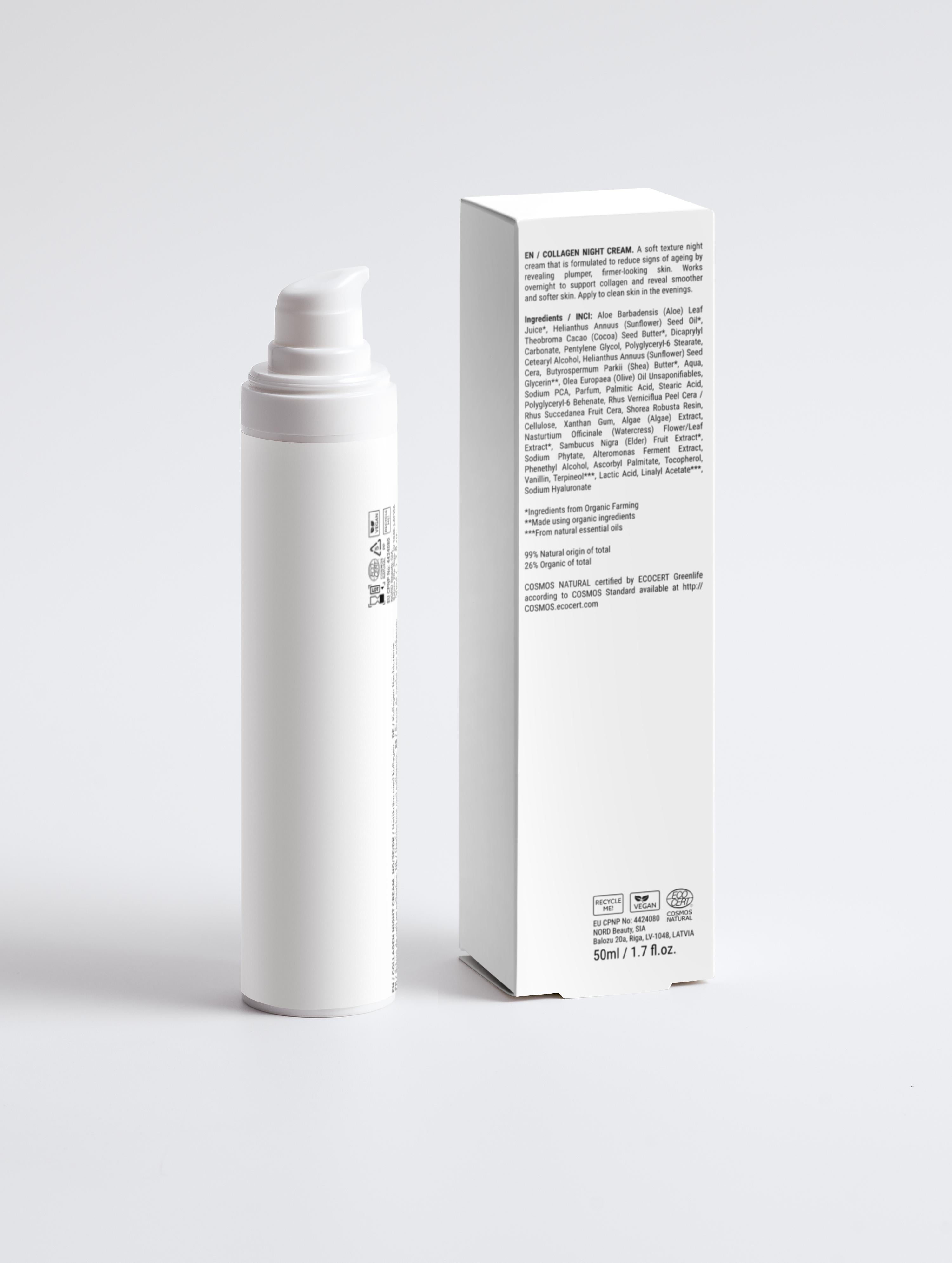 "Collagen Anti-age Night Cream 50ml with natural ingredients for overnight renewal"
