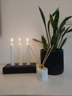 "Black rustic advent candle holder with four white candles, handmade"