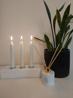"White rustic advent candle holder with four candles, handmade in Finland"