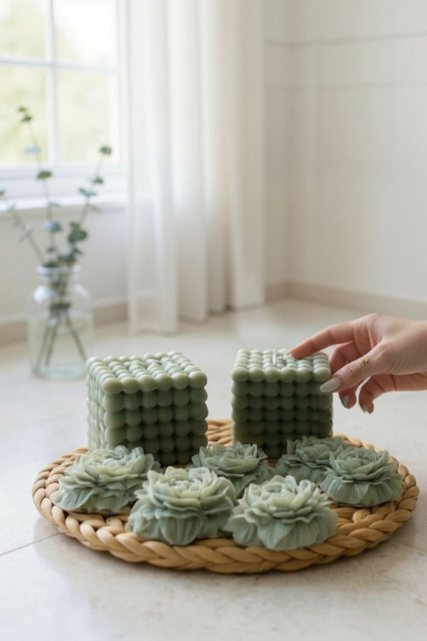 Pine Green Candle Set - Handcrafted 5 Pieces