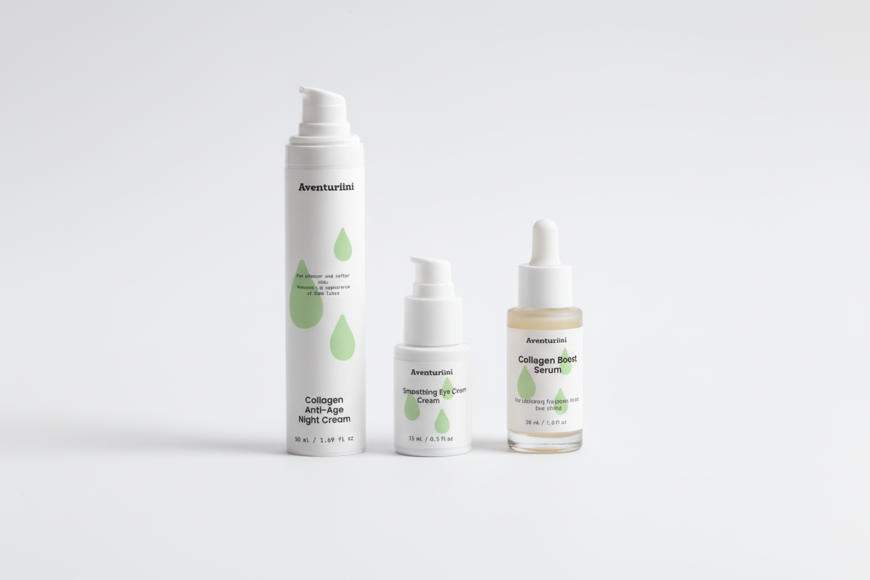 Aventuriini Collagen Night Routine - Proportional Product Sizes