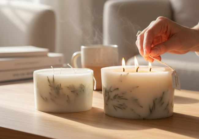 Aventuriini Hornio Forest Pillar Candle 15x8cm - 3 Hearts